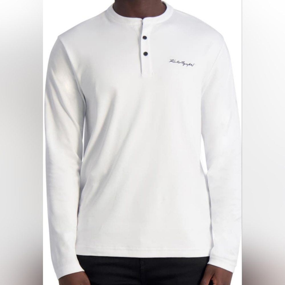 KARL LAGERFELD PARIS Signature Long Sleeve Henley T-Shirt